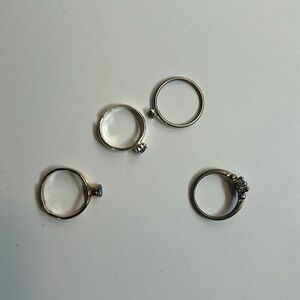 Lot of 4 vintage dainty rings stackable mixed metal with blue stone